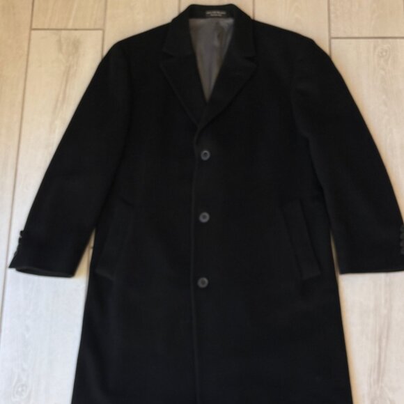 Calvin Klein Black Wool Overcoat Men's 44R Classic Long Coat - Picture 3 of 14